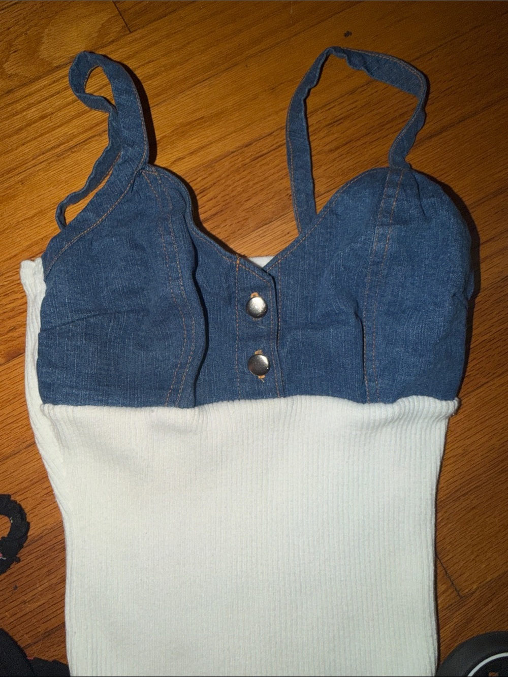 Urban Outfitters Blue and White Ribbed Bustier Cami with Button Detail - Picture 6 of 8